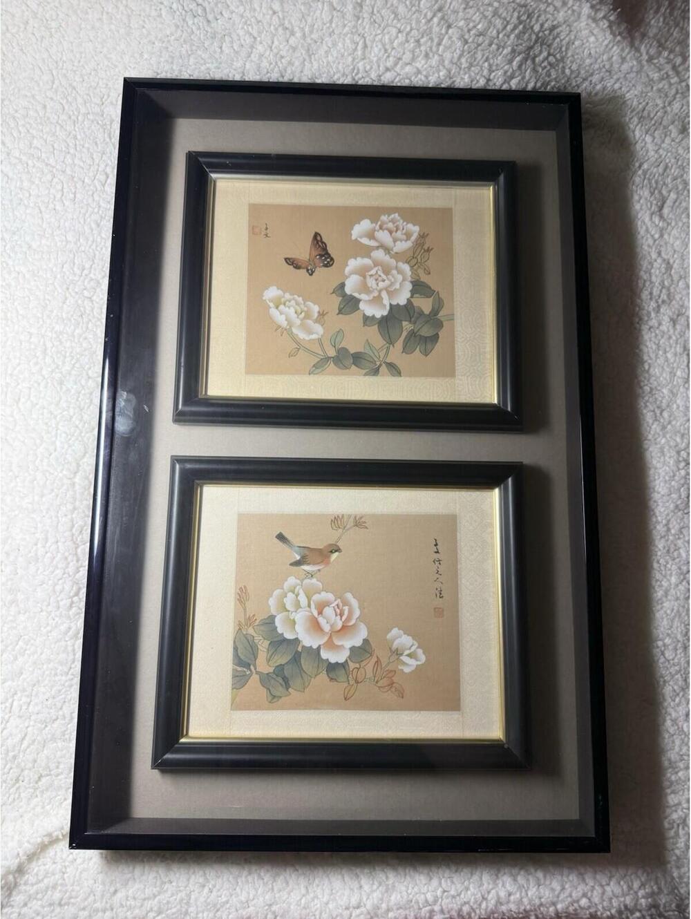 Vintage Chinese Silk Painting Signed Professionally Framed Art Shadowbox